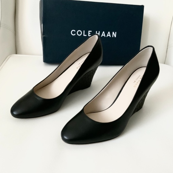 Cole Haan Marit Geo Wedge Heel Pump Black Leather - Picture 15 of 16